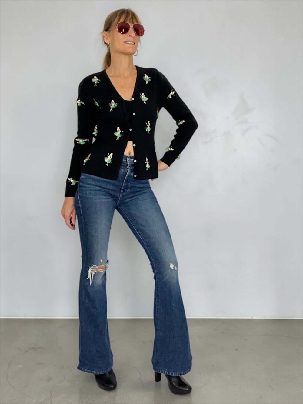 Eagles Eye Vintage Hula Dancer Cardigan Sweater S Black